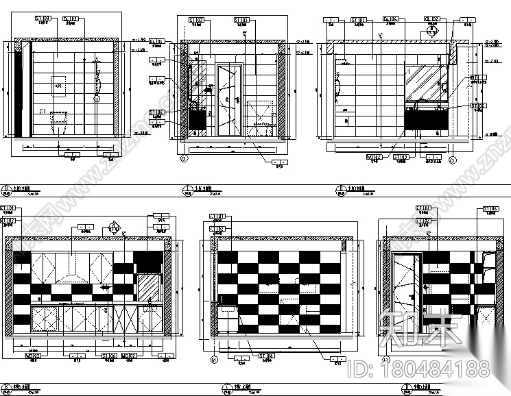 淡黄优雅|现代简约小清新样板间设计施工图（附效果图）施工图下载【ID:180484188】