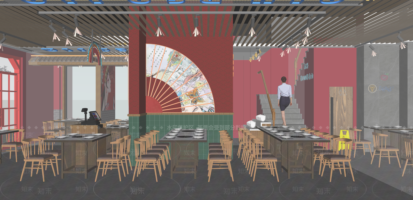 新中式中餐厅SU模型下载【ID:1215198084】