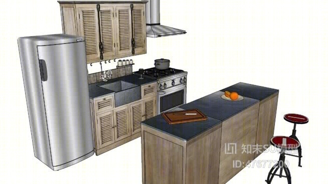 家居开放厨房SU模型下载【ID:47677200】