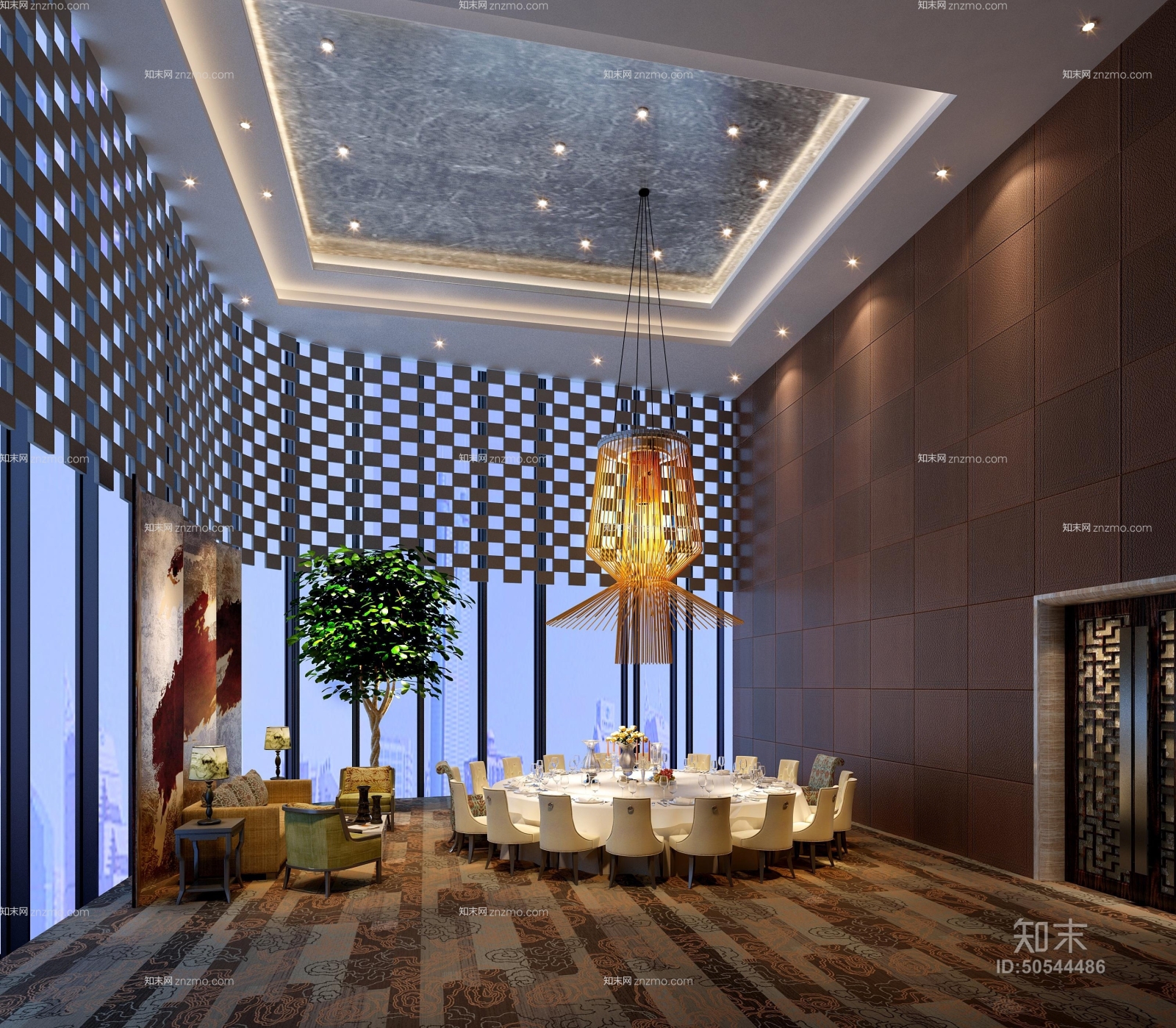 新中式灯笼形吊灯3D模型下载【ID:50544486】