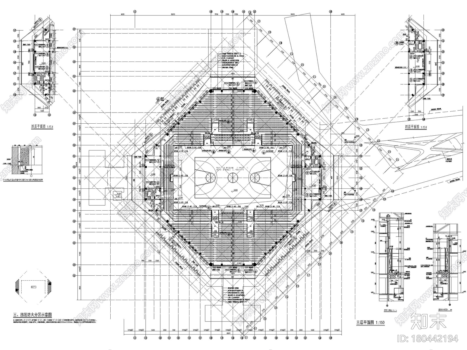 [广东]四层框架结构体育馆建筑竣工图2018cad施工图下载【ID:180442194】