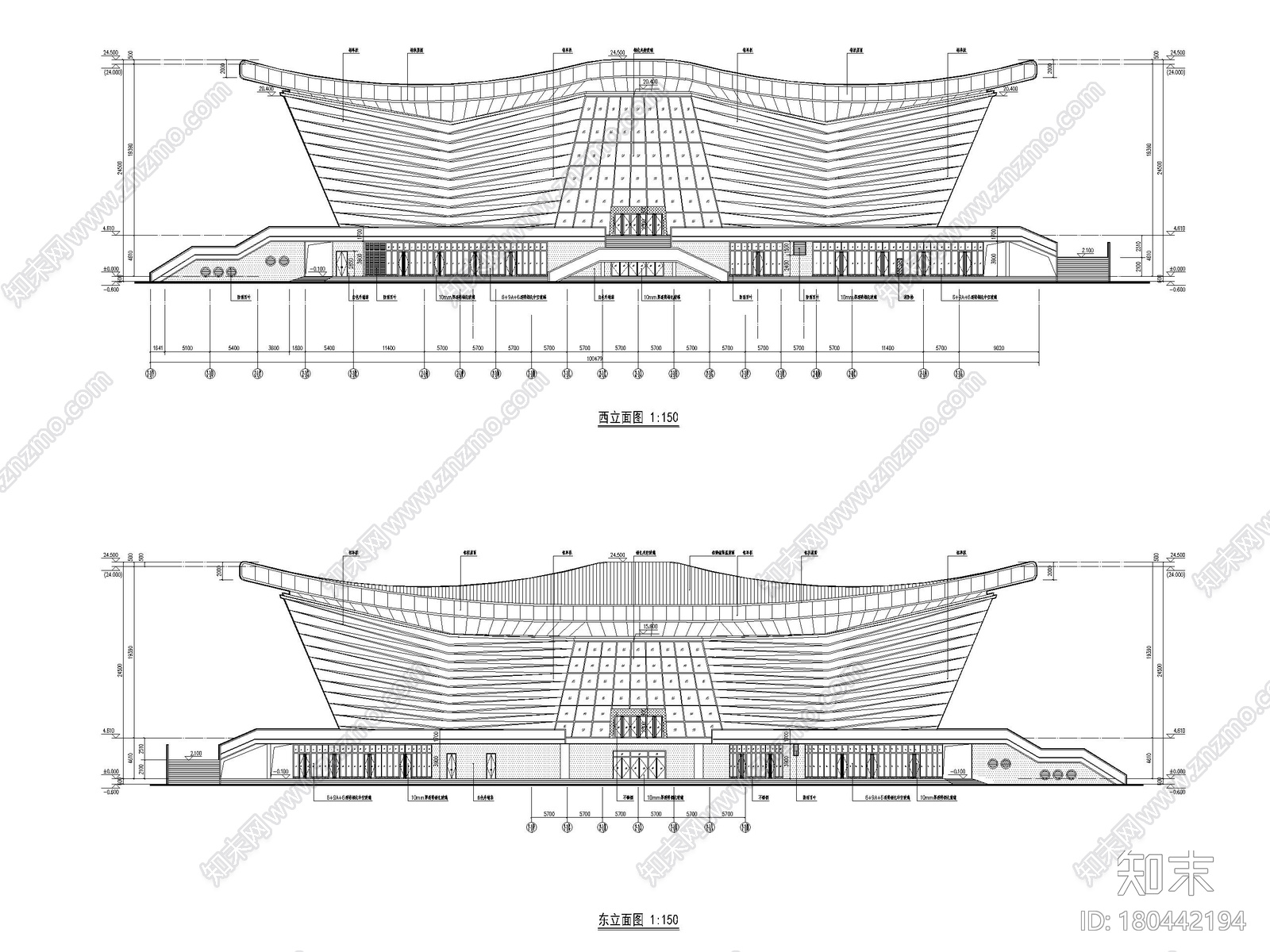 [广东]四层框架结构体育馆建筑竣工图2018cad施工图下载【ID:180442194】