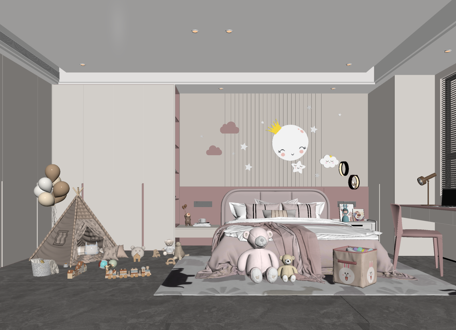 现代通用儿童房3D模型下载【ID:1215046949】