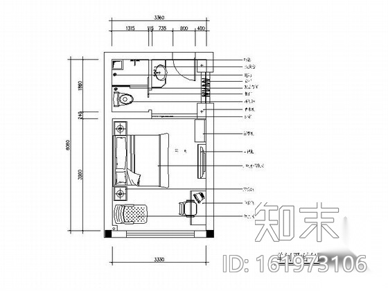 [江苏]某时尚大酒店单间客房施工图施工图下载【ID:161973106】