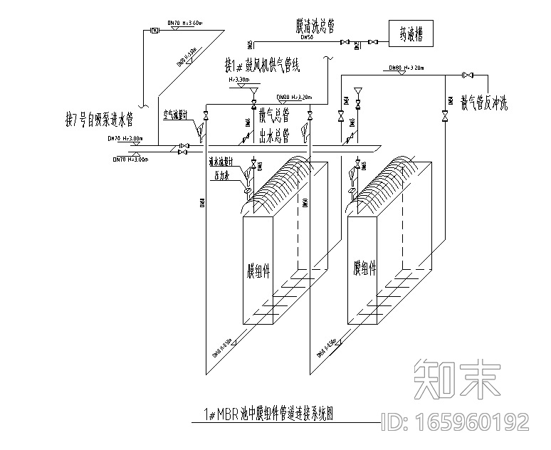 MBR膜处理中水回用设计图（CAD）施工图下载【ID:165960192】