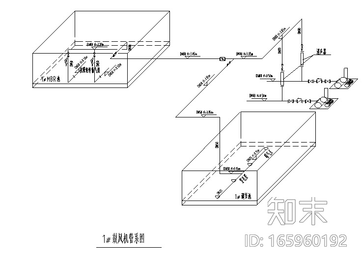 MBR膜处理中水回用设计图（CAD）cad施工图下载【ID:165960192】