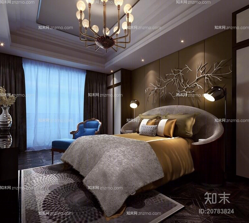 白色木艺墙饰树枝挂件3D模型下载【ID:20783824】