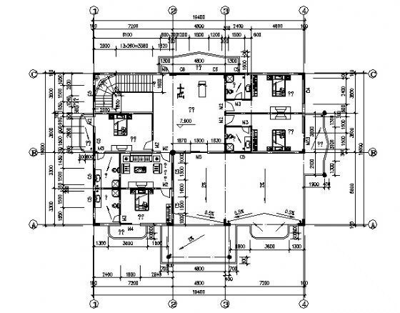 某三层框架别墅建筑施工图cad施工图下载【ID:149918195】