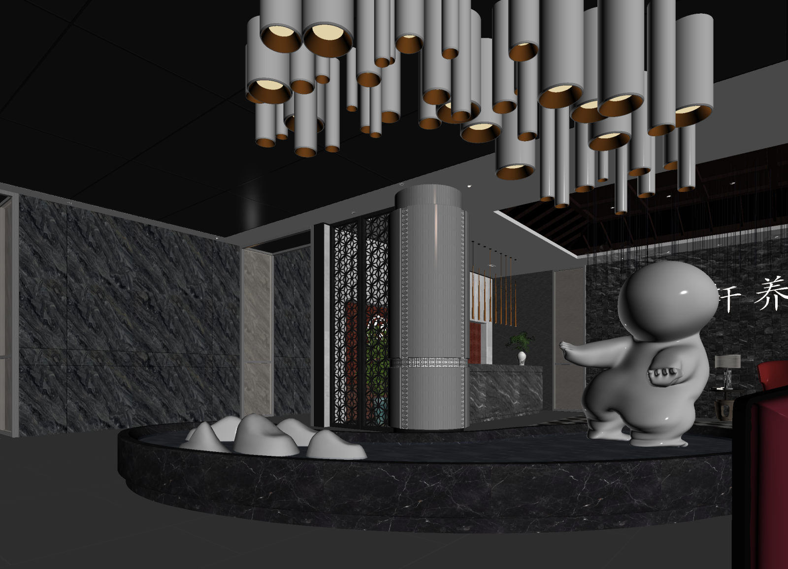 新中式酒店大堂3D模型下载【ID:1214970019】