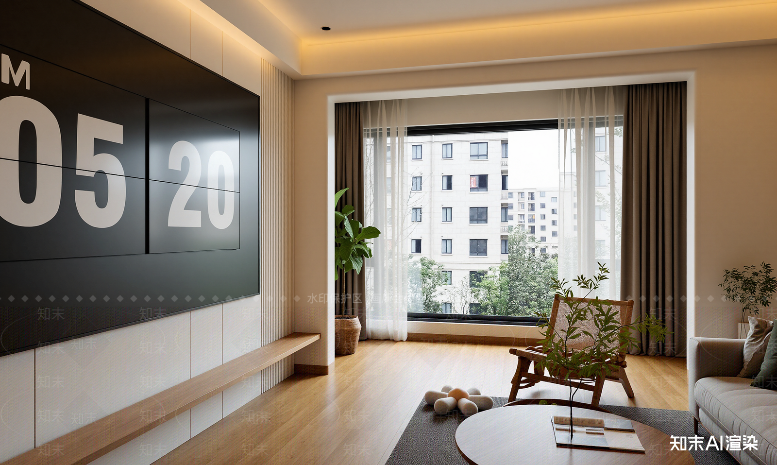 北欧家居客厅3D模型渲染效果图