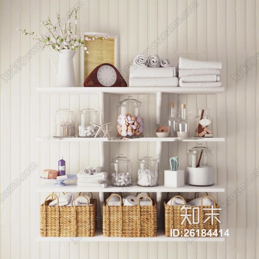 现代毛巾藤编框玻璃器皿组合3D模型下载【ID:26184414】