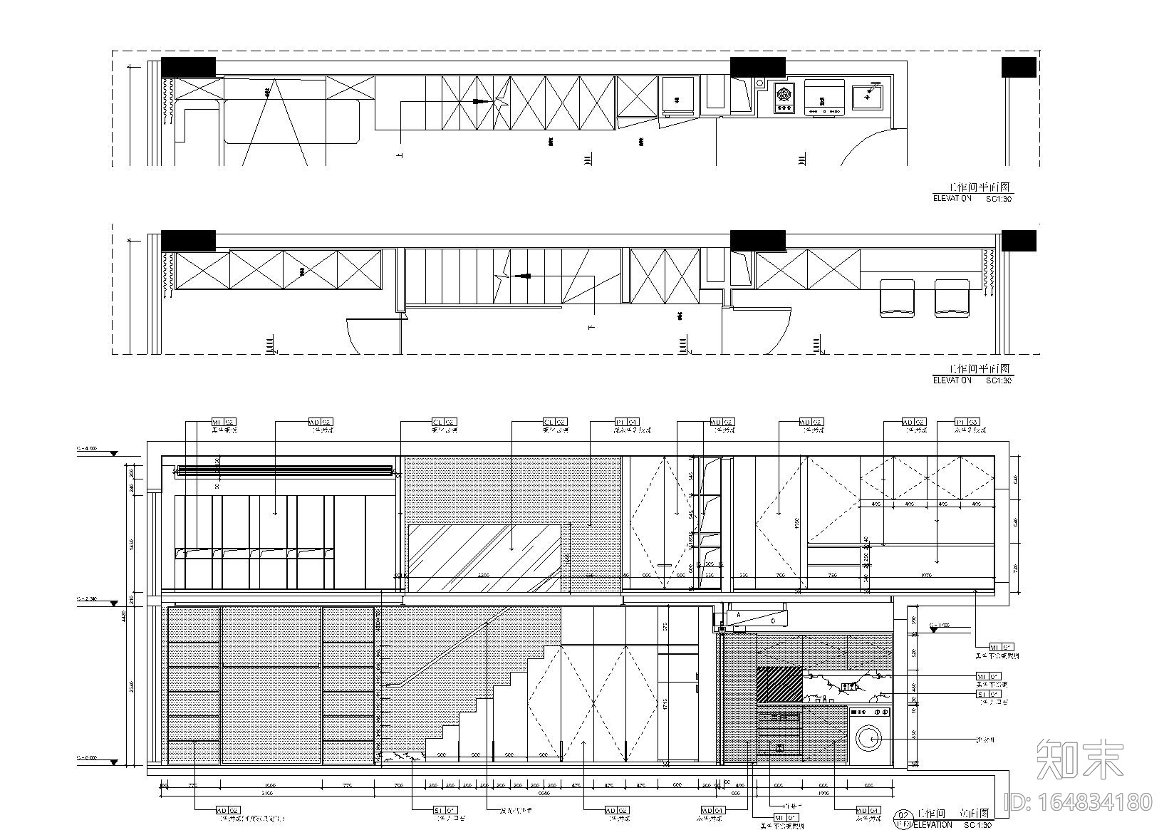 两层60㎡LOFT风格小户型户型样板房施工图施工图下载【ID:164834180】