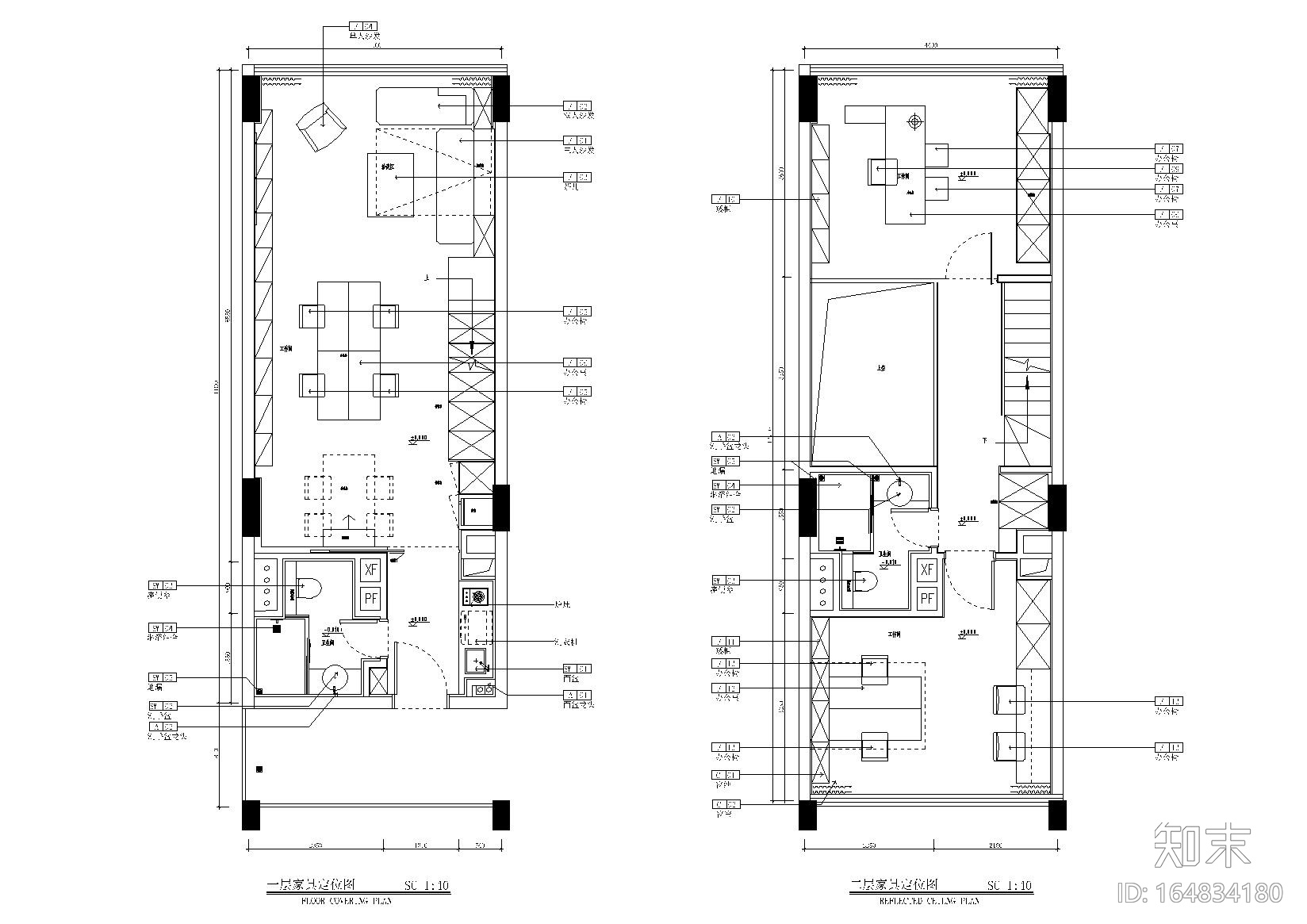 两层60㎡LOFT风格小户型户型样板房施工图施工图下载【ID:164834180】