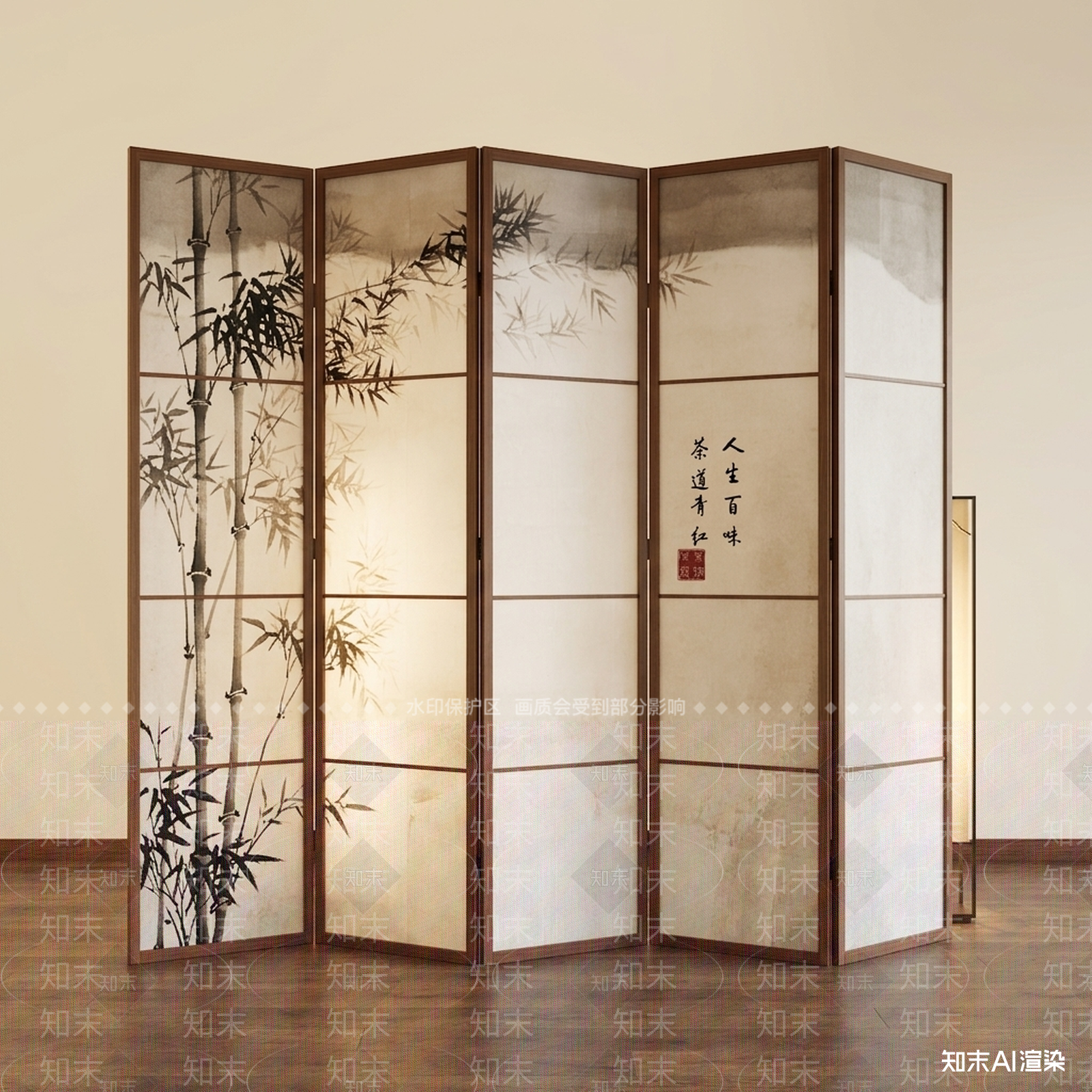 新中式架子3D模型渲染效果图