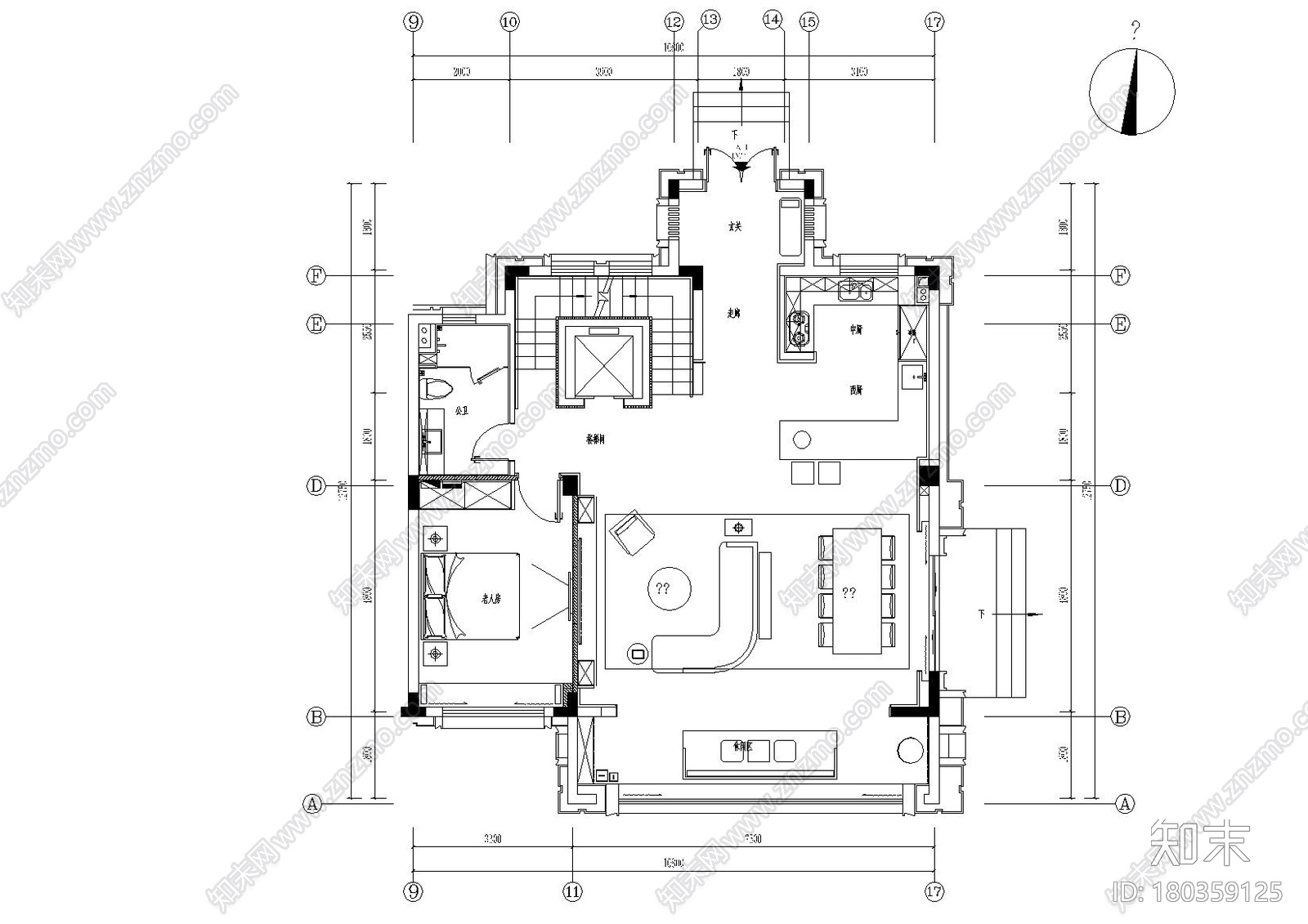 [江西]南昌500㎡三居室别墅施工图_附效果图施工图下载【ID:180359125】