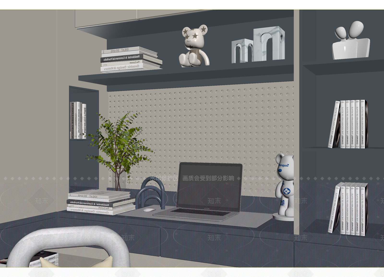 现代书房3D模型下载【ID:1214987567】