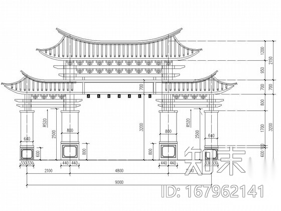 钢框架解耦冲天式牌楼类型仿古建筑牌坊施工图（含建筑）施工图下载【ID:167962141】