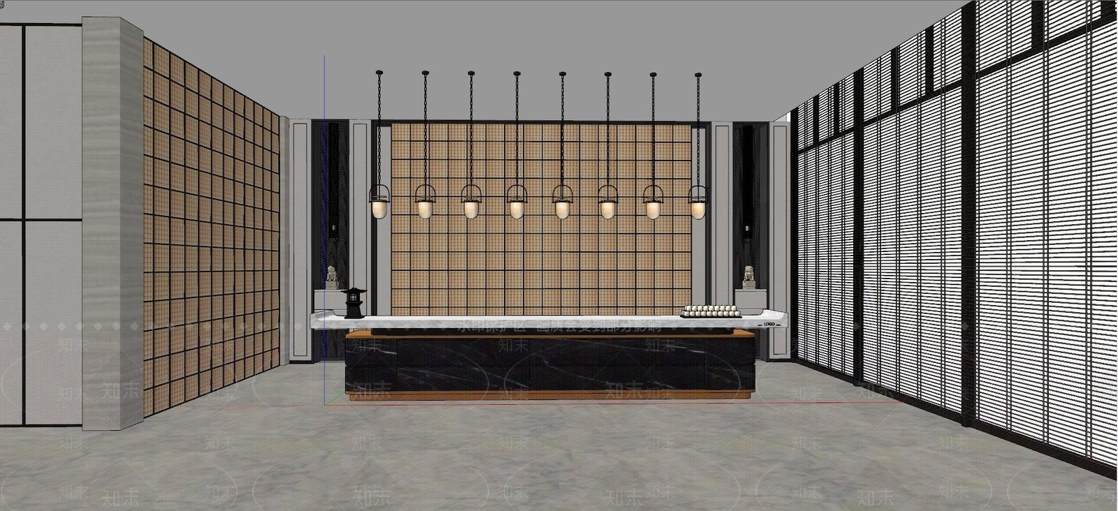 新中式酒店前台SU模型下载【ID:1116068082】