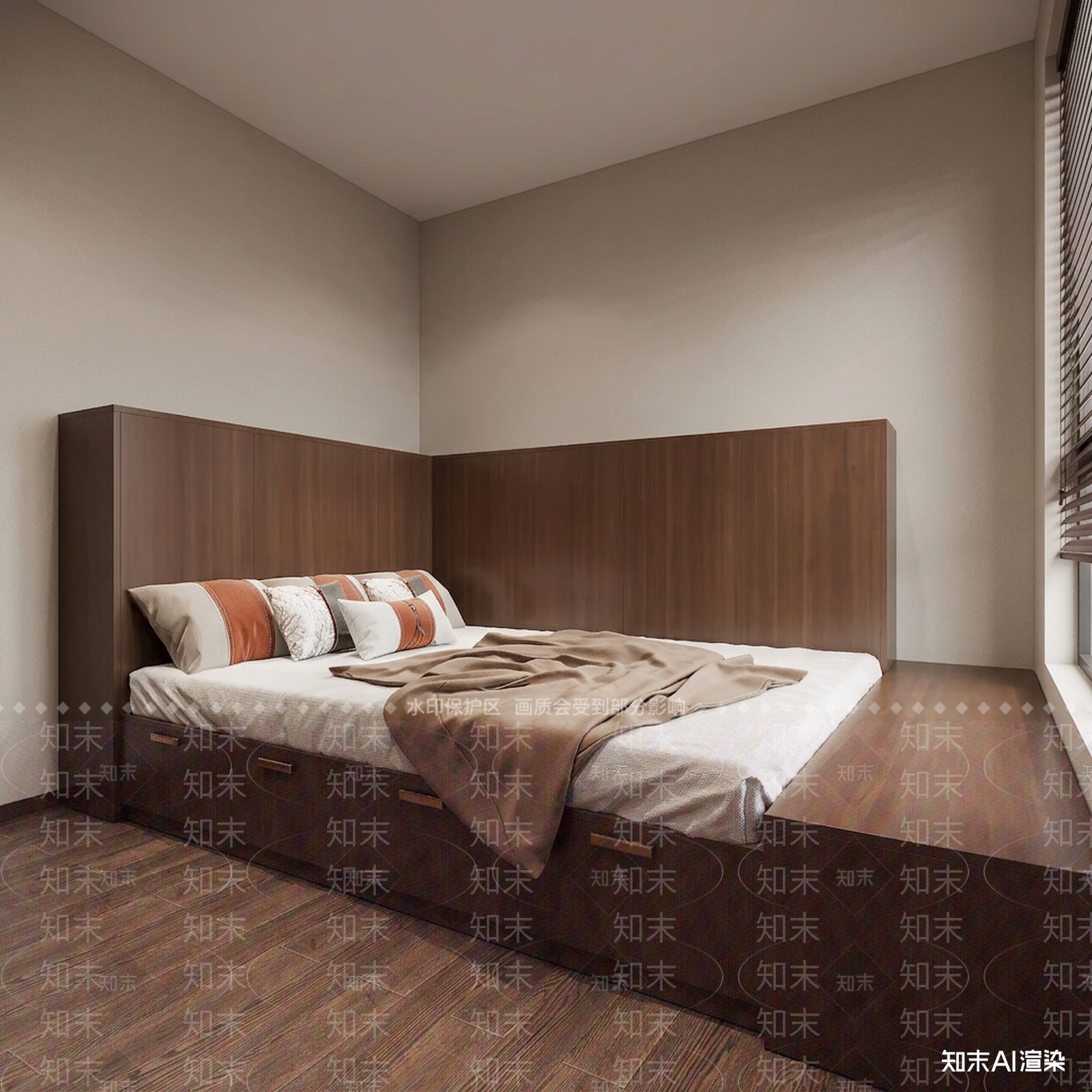 深色木质榻榻米储物床榻榻米卧室3D模型下载【ID:1227484121】