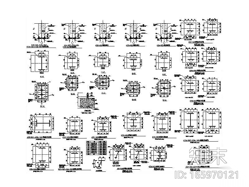 型钢混凝土柱截面及柱脚详图CAD施工图下载【ID:165970121】