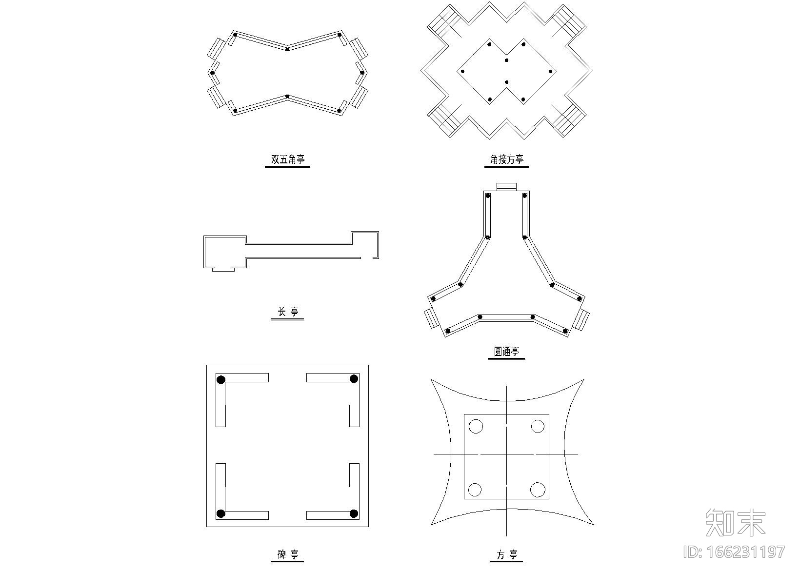 各式亭平面建筑图块_CAD施工图下载【ID:166231197】