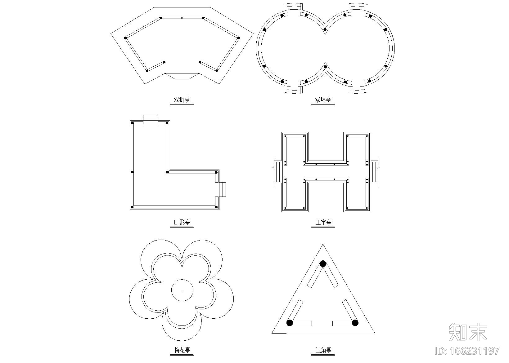 各式亭平面建筑图块_CAD施工图下载【ID:166231197】