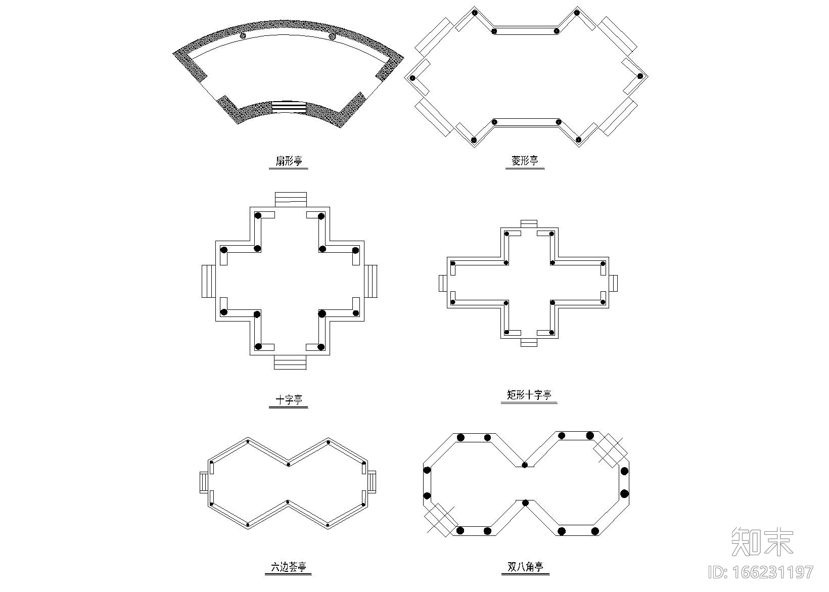 各式亭平面建筑图块_CAD施工图下载【ID:166231197】