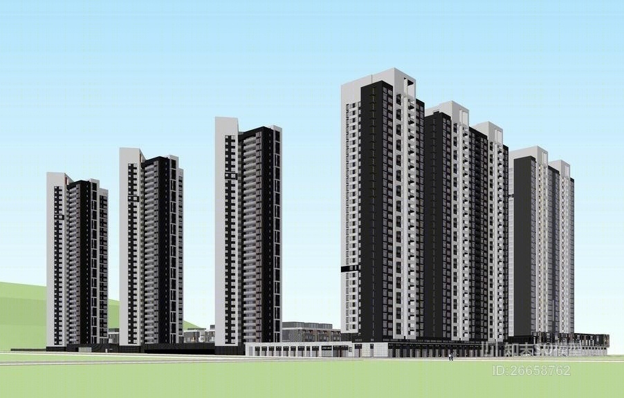 现代小区建筑SU模型下载【ID:26658762】