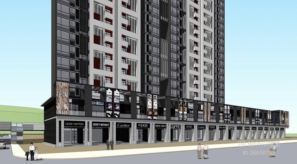 现代小区建筑SU模型下载【ID:26658762】