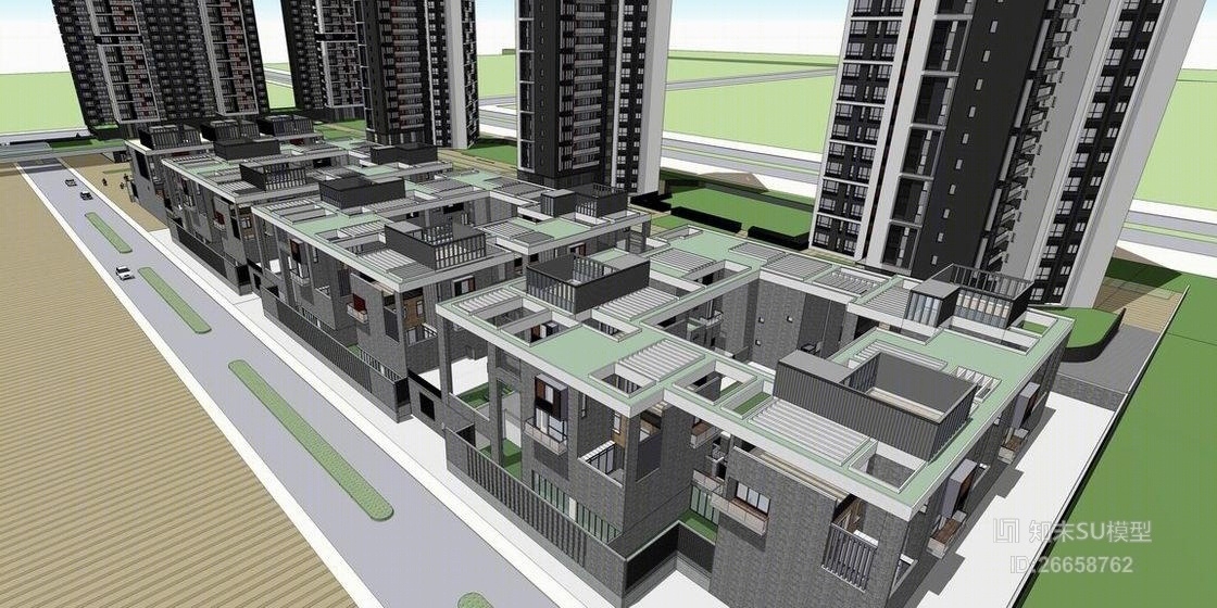 现代小区建筑SU模型下载【ID:26658762】