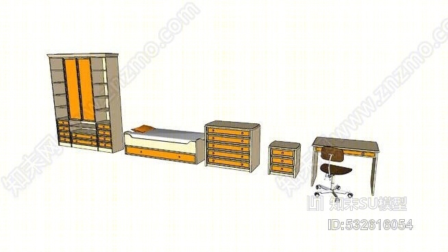 卧室的床上nightstand收藏SU模型下载【ID:532616054】