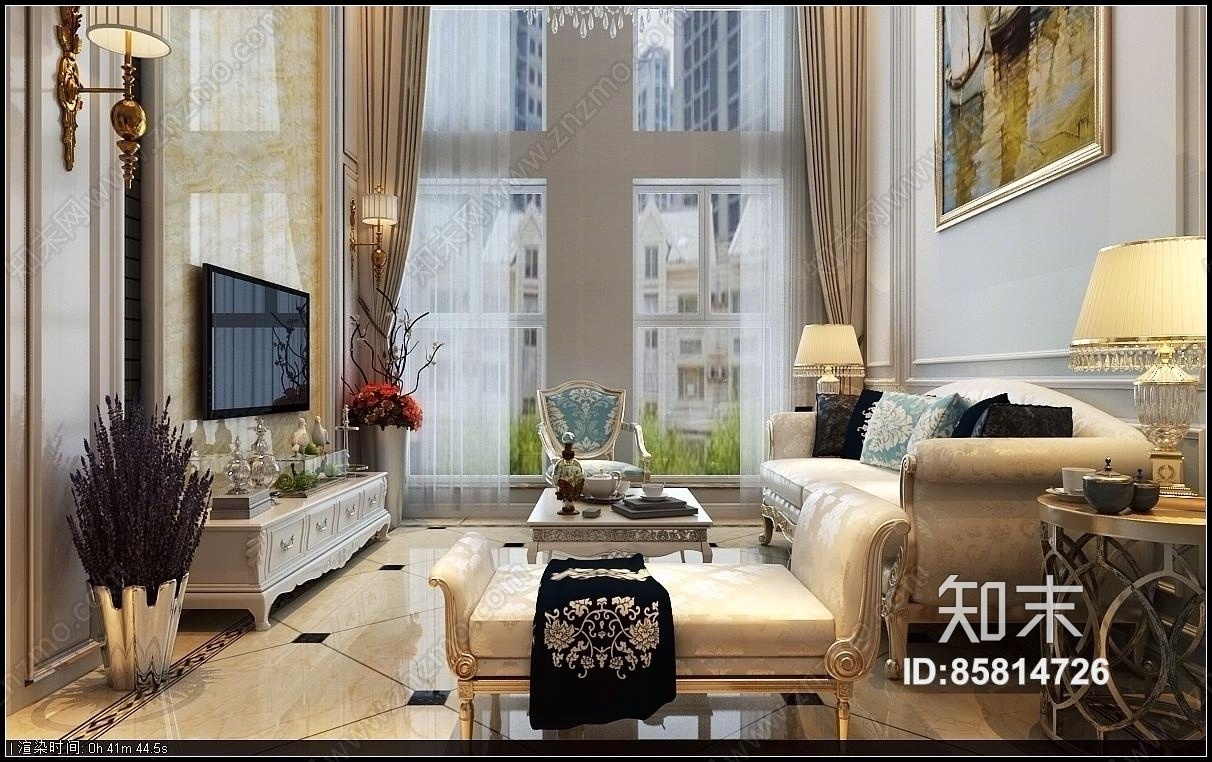 简欧风格复式客厅组合3D模型下载【ID:85814726】