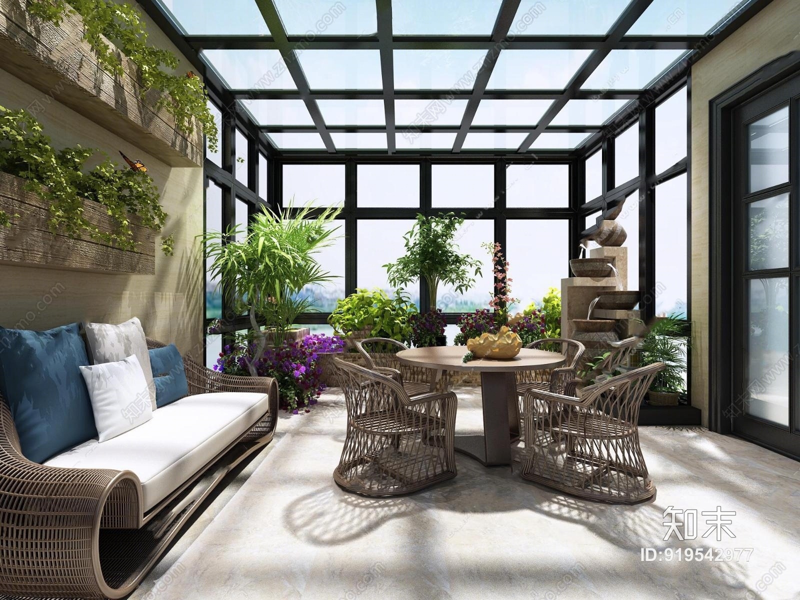 现代花园阳光房3D模型下载【ID:919542977】