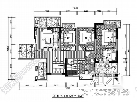 [广西]简欧风格四居室样板房装修图（含效果）cad施工图下载【ID:180756149】