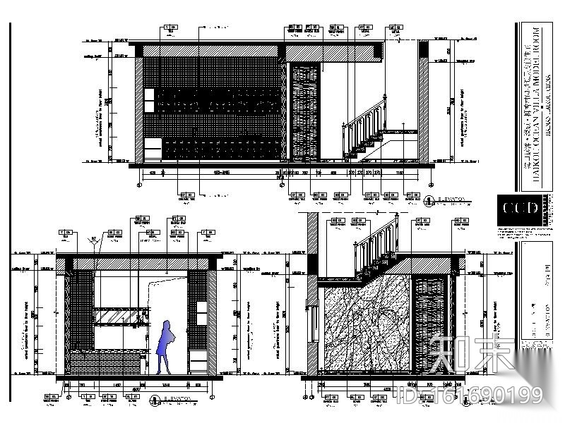 [海口]南加州风别墅精装样板间设计施工图（含效果图、...cad施工图下载【ID:161690199】