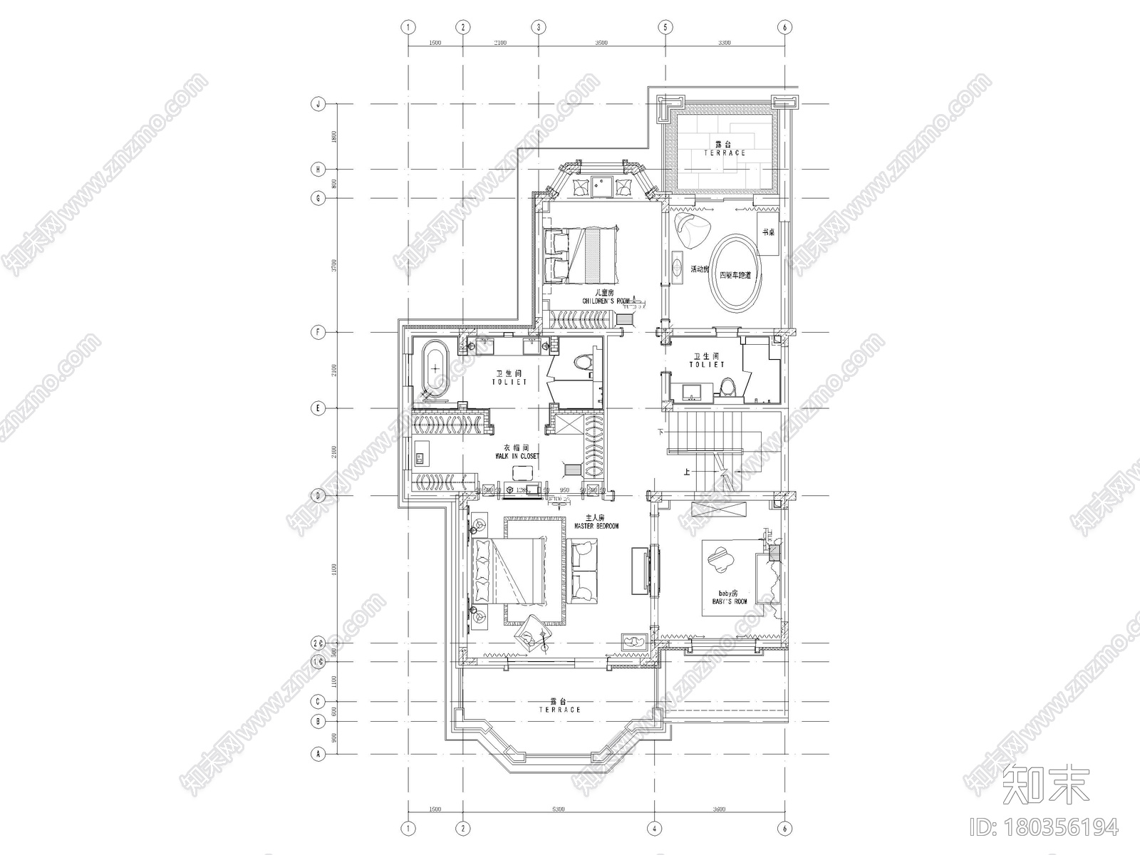 [沈阳]350㎡三层三居别墅样板间装修施工图cad施工图下载【ID:180356194】