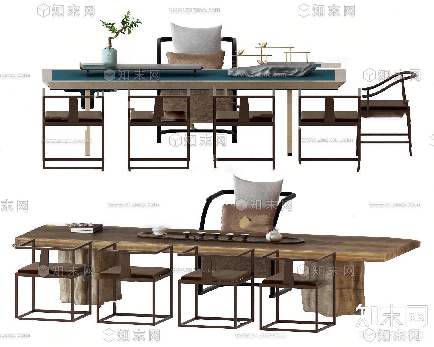 新中式实木泡茶桌椅3D模型下载【ID:940592572】