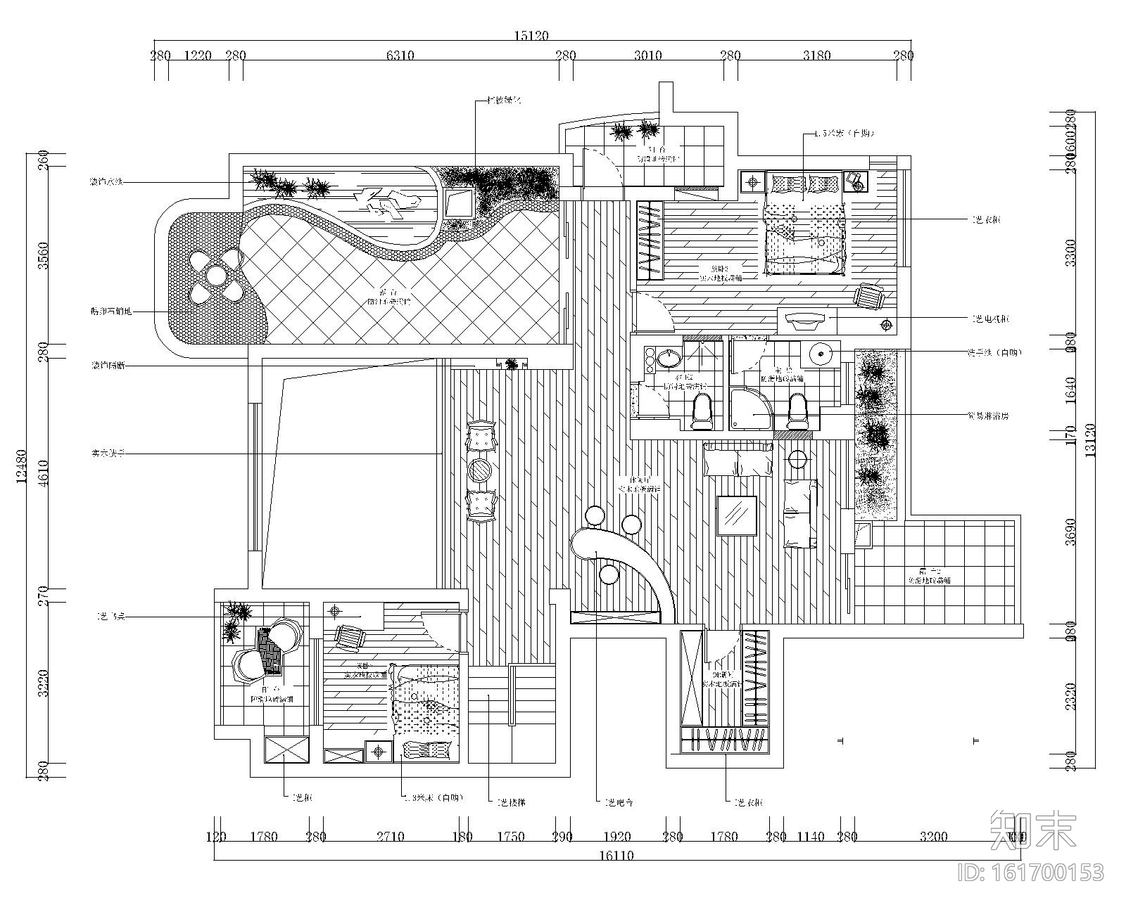 [海南]现代风格二层小别墅设计室内装修施工图cad施工图下载【ID:161700153】