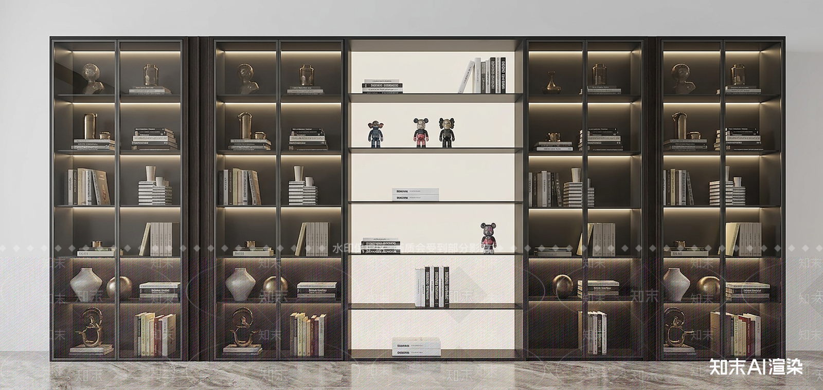 深色储物展示柜书柜3D模型下载【ID:1227279583】