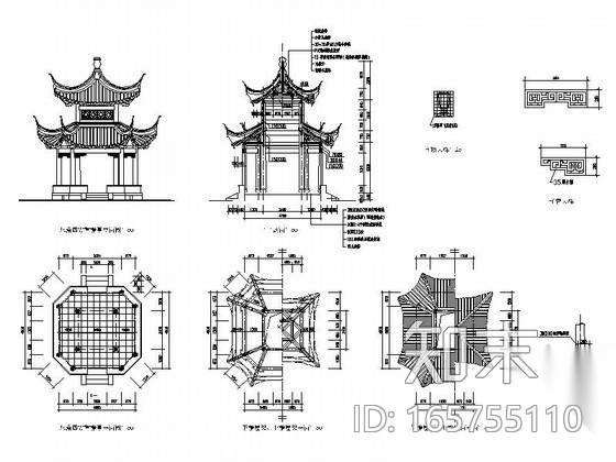 [合集]各种中式亭建筑施工图cad施工图下载【ID:165755110】