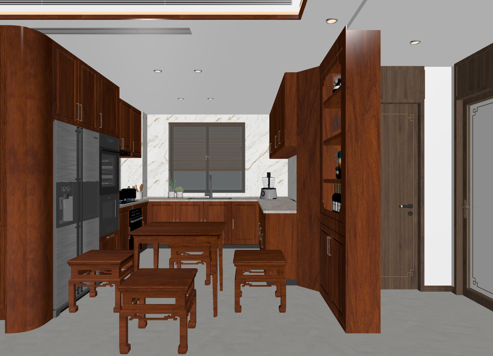 中式开放式厨房3D模型下载【ID:1214800052】