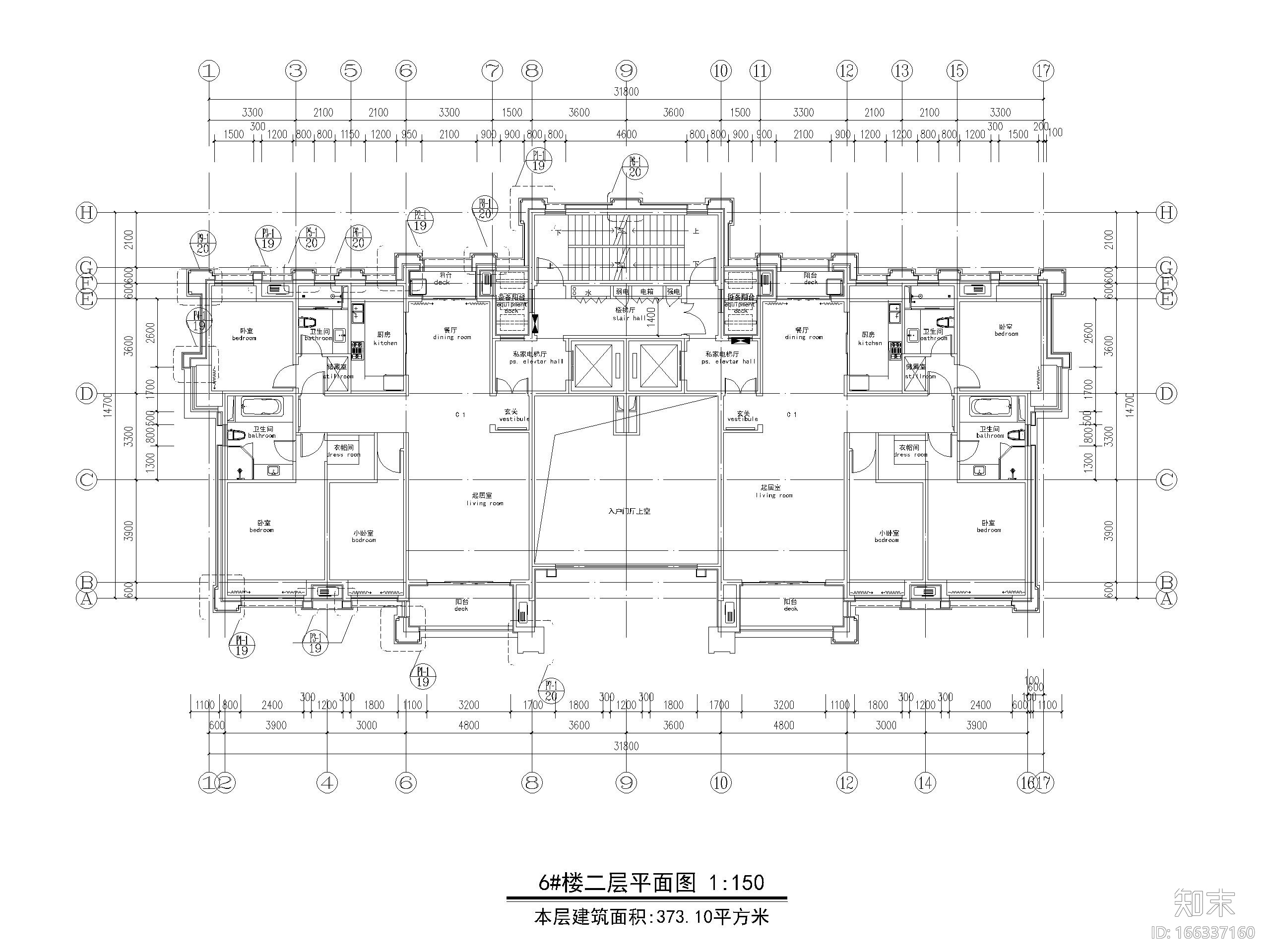 82套高层(16层-33层)二室户型设计图CAD施工图下载【ID:166337160】