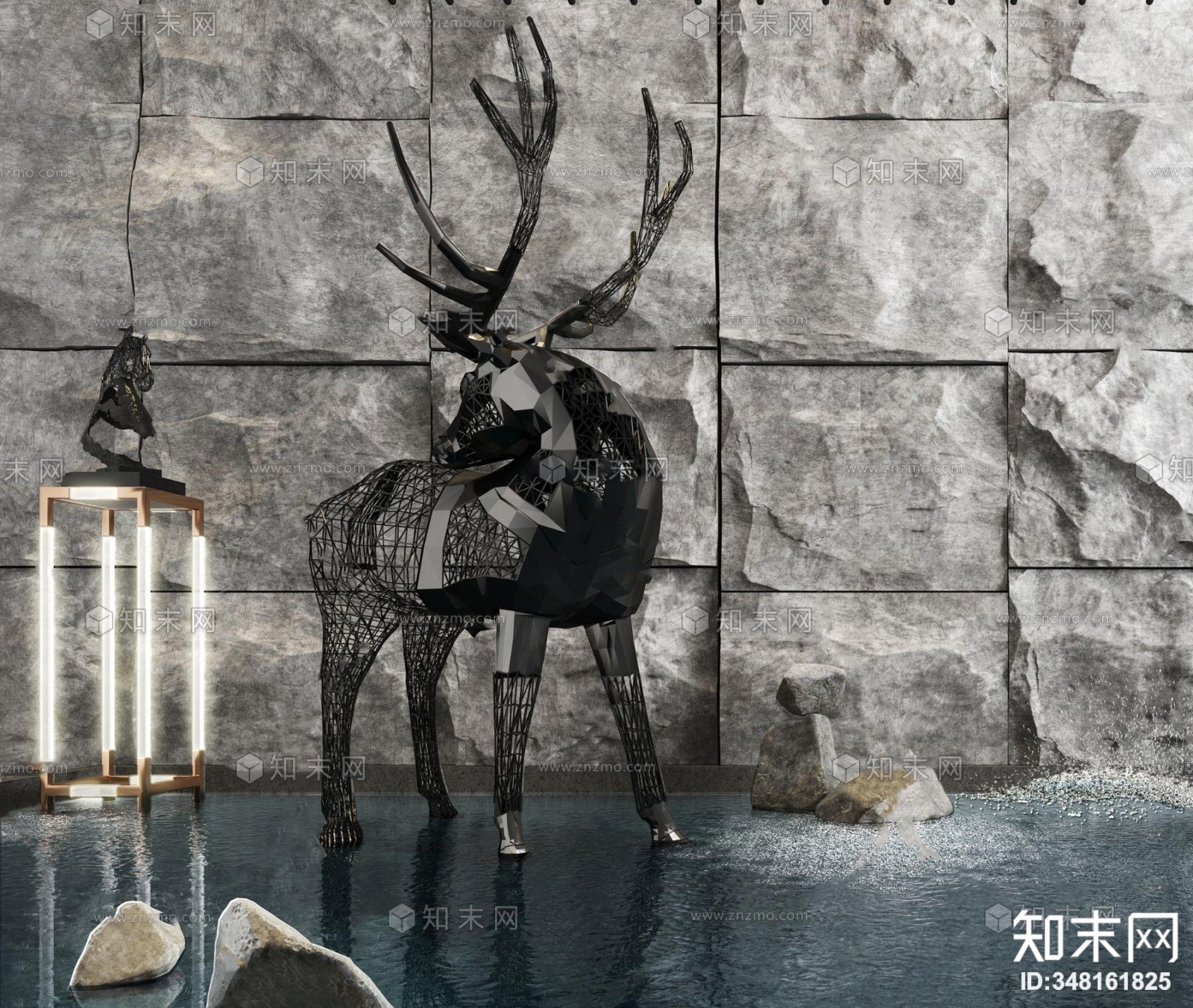 现代铁艺麋鹿雕塑组合3D模型下载【ID:348161825】