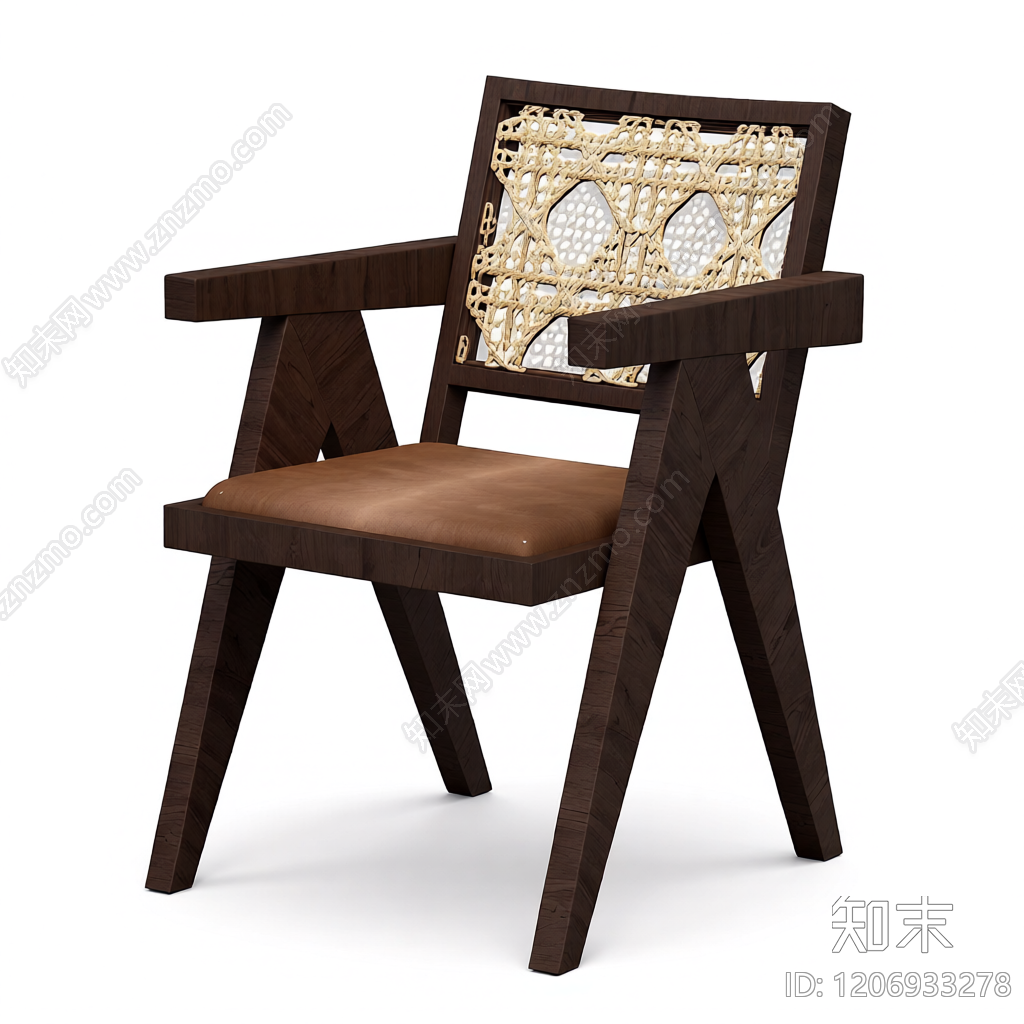 木框藤编扶手椅3D模型下载【ID:1206933278】