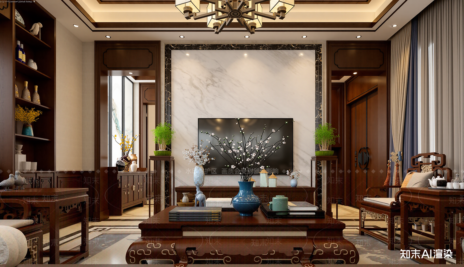 中式家居客厅3D模型下载【ID:1221676385】