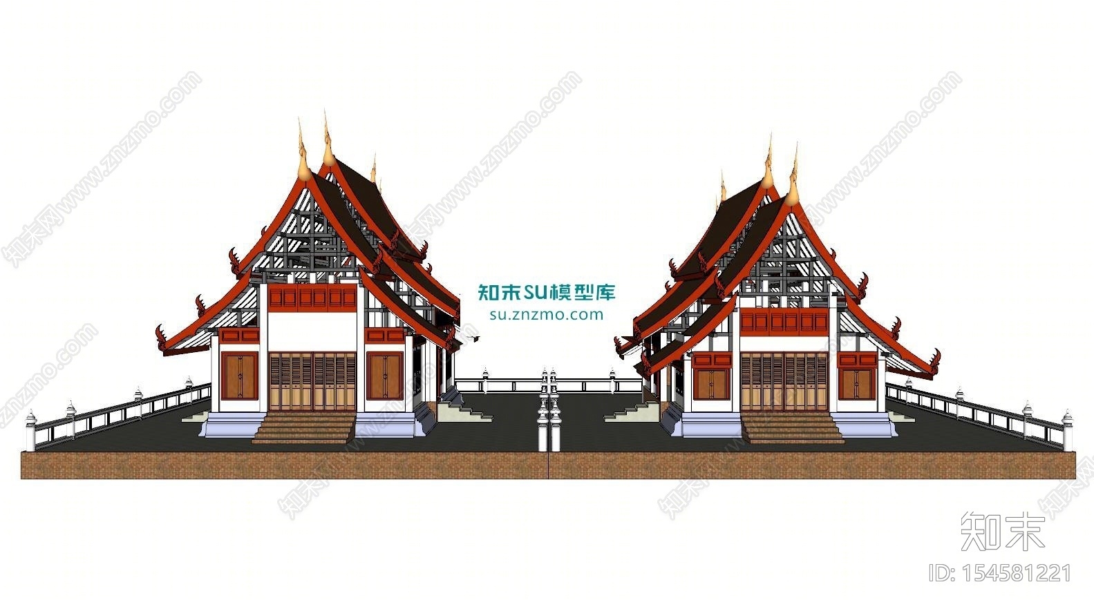 日式古建筑SU模型下载【ID:154581221】