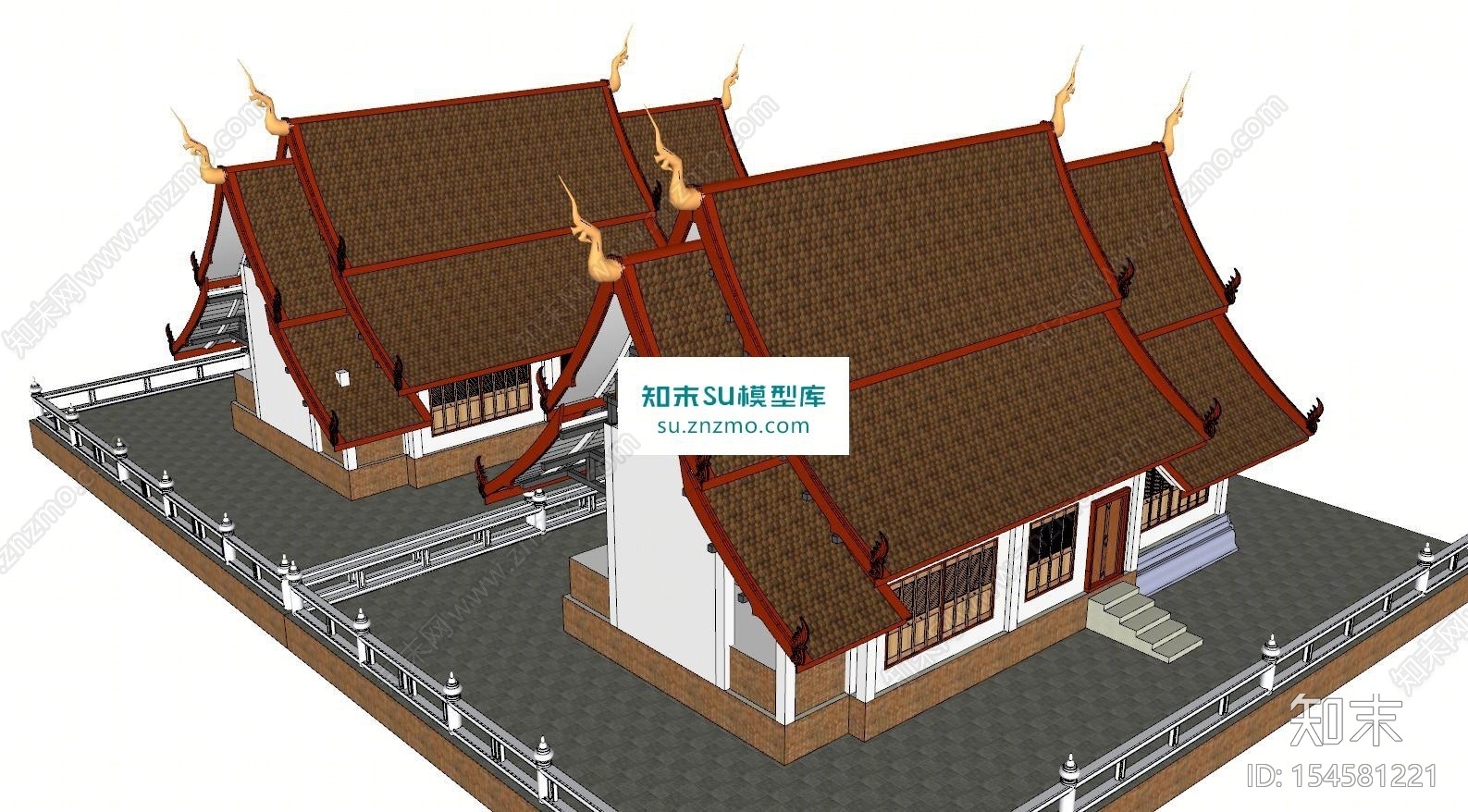 日式古建筑SU模型下载【ID:154581221】