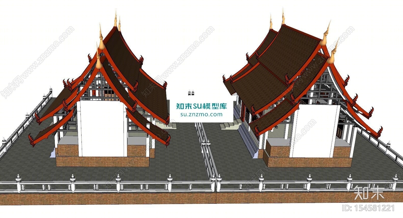 日式古建筑SU模型下载【ID:154581221】