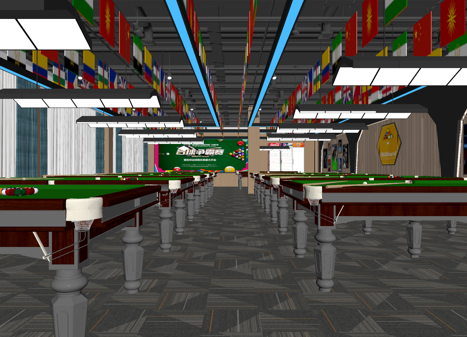 工业风台球室3D模型下载【ID:1214581267】
