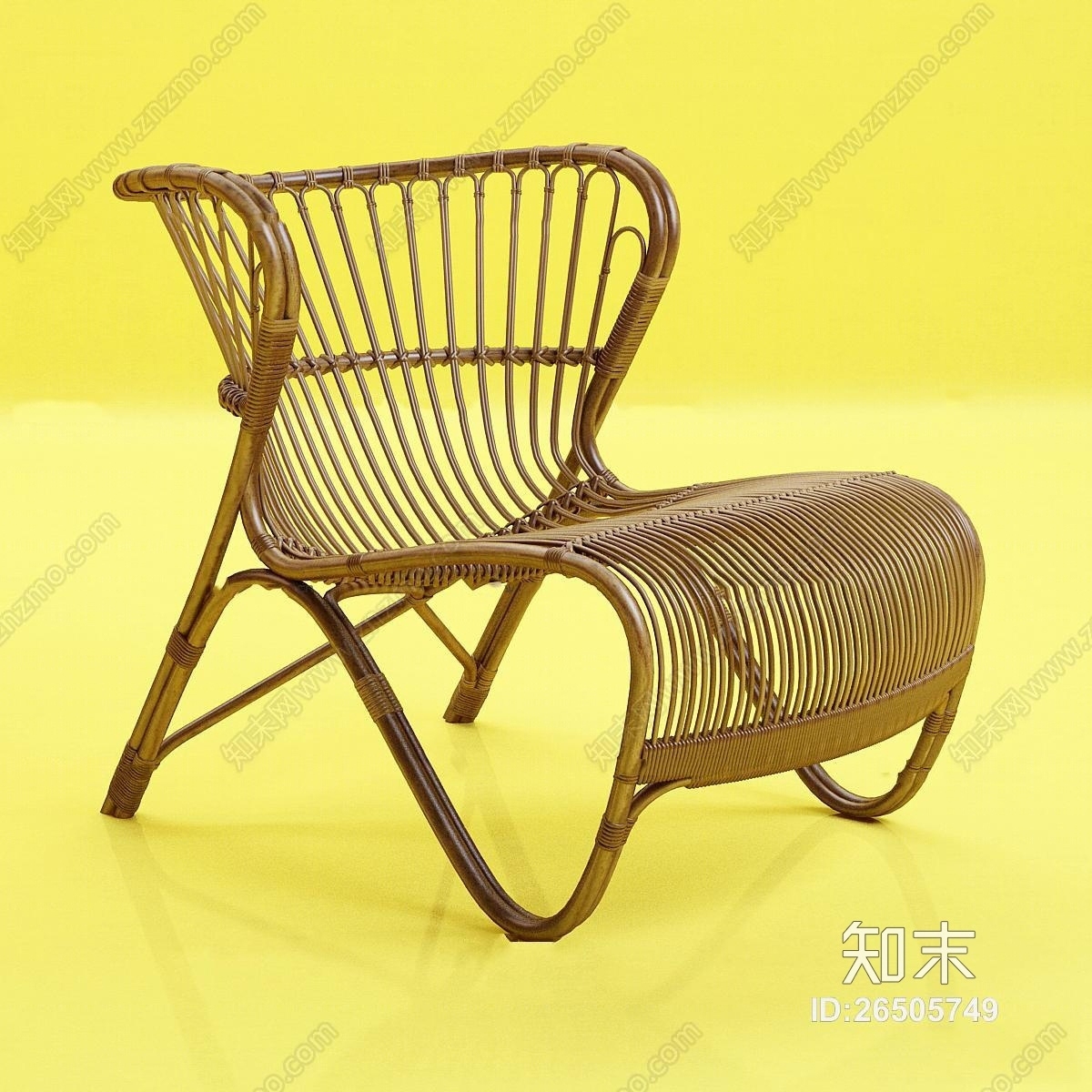 新中式藤编单人扶手椅3D模型下载【ID:26505749】
